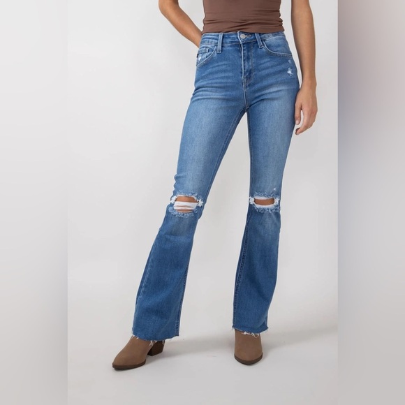 KanCan Flare Jeans Denim High Rise Boot Cut 13 30 Distressed - Picture 5 of 9